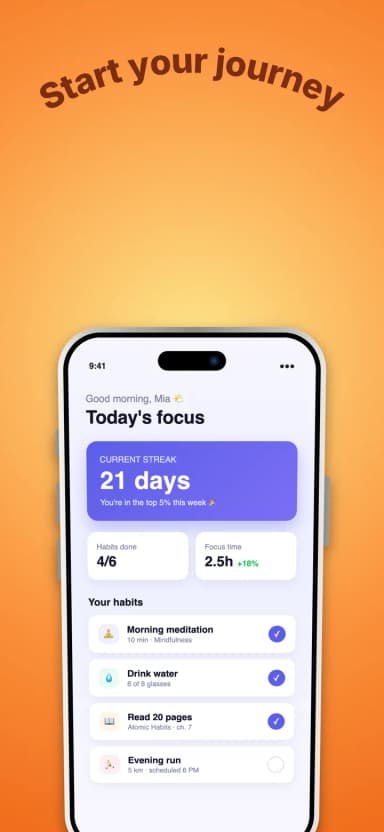 Curved promo screenshot template: orange gradient with arched Start your journey text