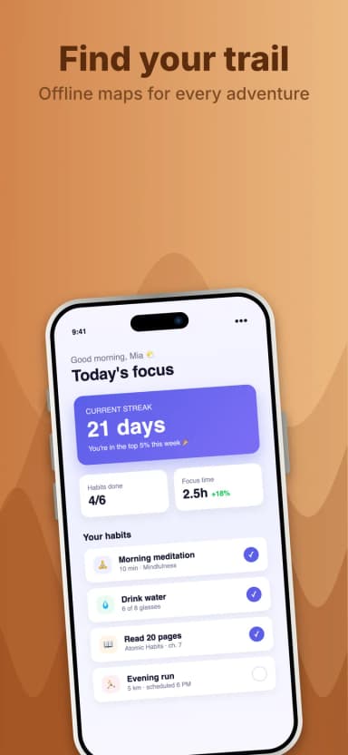 Sahara screenshot template: warm dune gradient with a tilted device and handwritten headline